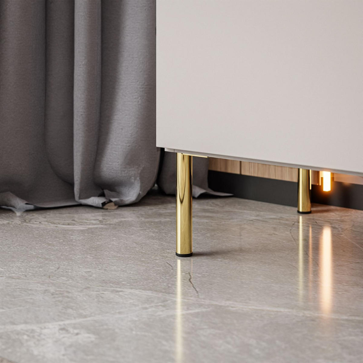 KOMMODE AURORA 4S1D Kaschmir mit gerade Goldchrom Fuße - Kaschmir/Goldfarben, Holzwerkstoff/Metall (140/91/40cm) - Lookway