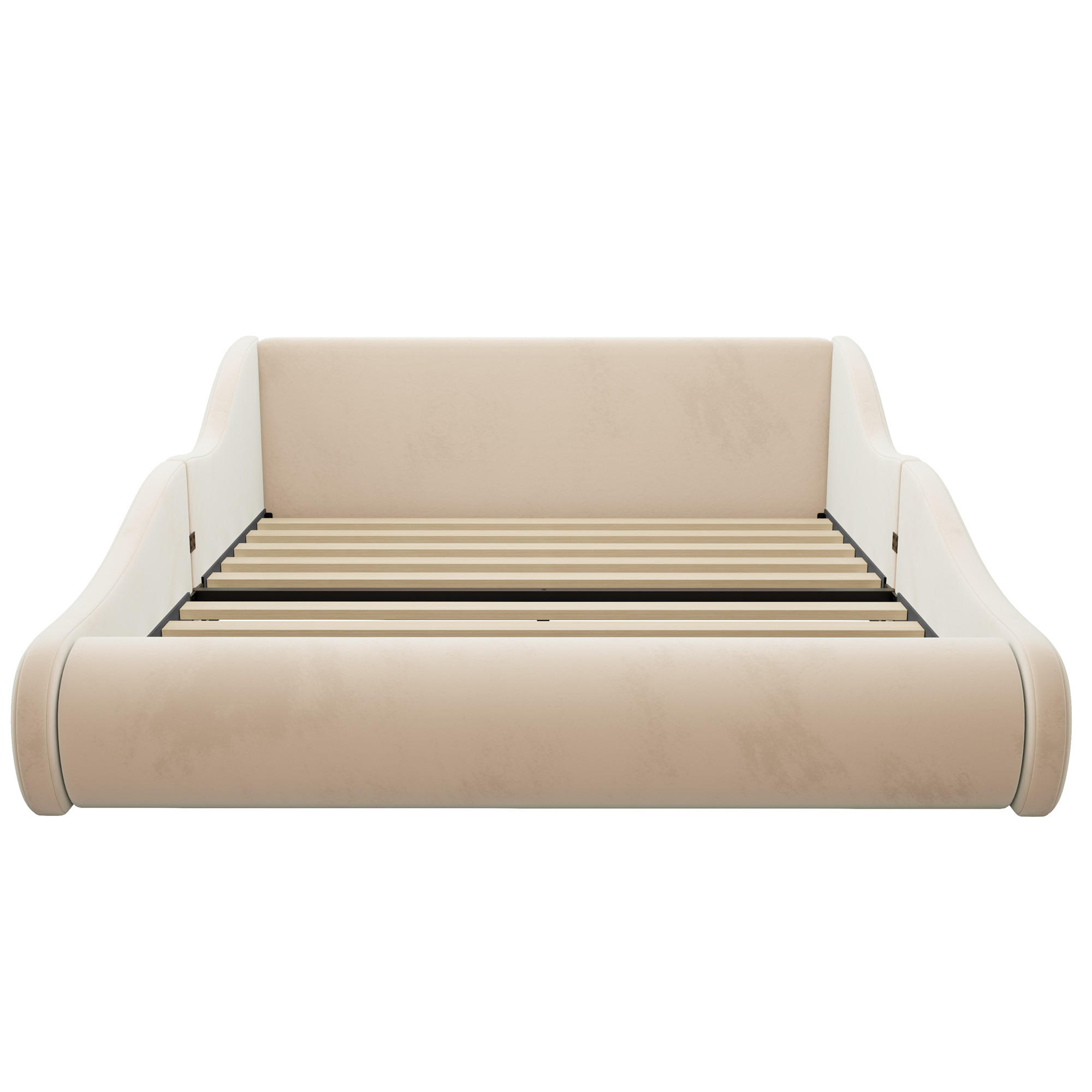 POLSTERBETT 140/200 cm Beige mit hohem Kopfteil und Seitenschutzgittern - Beige, Holz/Textil (140/200cm) - Oxeza