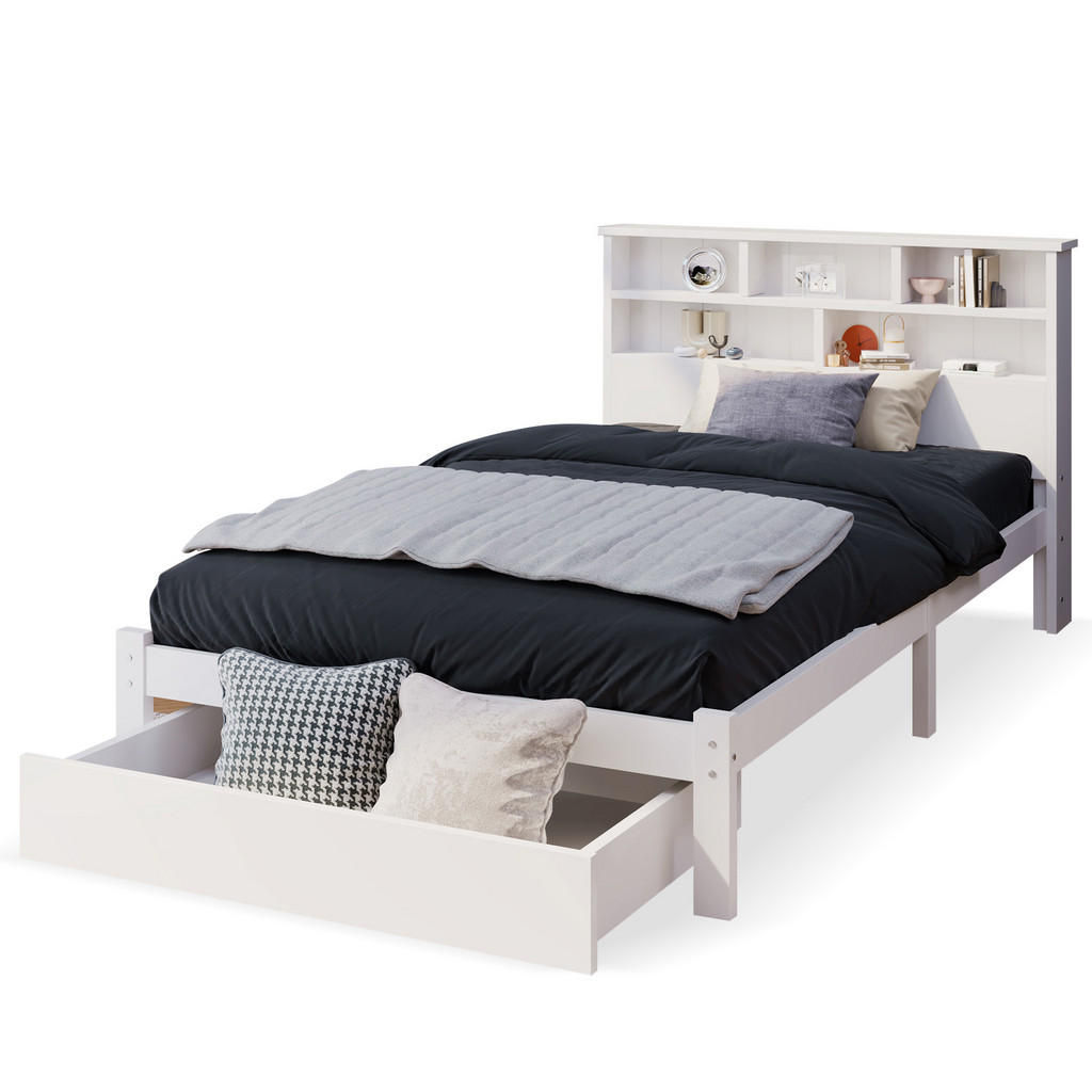 CHICFURN POSTEL 90/200 cm v bílé barvě se zásuvkami z masivního dřeva
