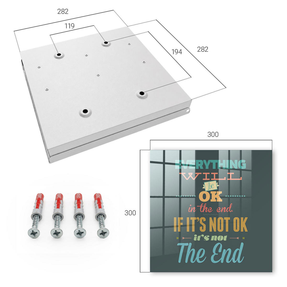 SCHLÜSSELBOX Weiß 30x30 cm – Türöffnung nach rechts - Positive Botschaft - Türkis, Metall (30/30/5cm) - TULUP