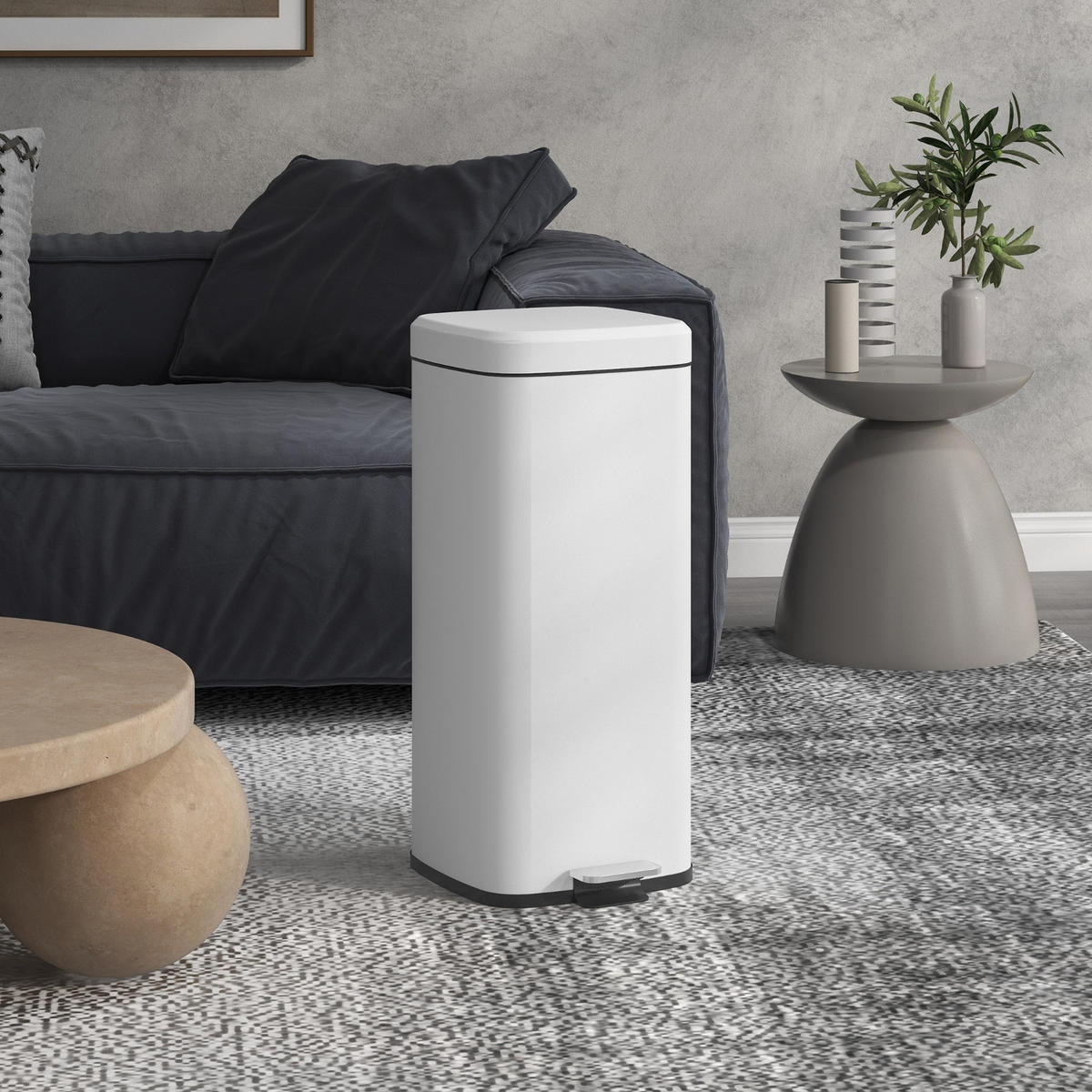 MÜLLEIMER KÜCHE 30L Treteimer weiß 35/28/63,5 cm Metall Softclose - Weiß, Metall (28/63.5/35cm) - Rolipo