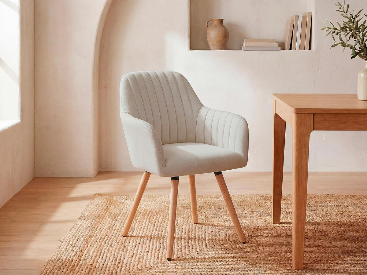 STUHL - 56 cm x 58 cm - Stoff - Cremefarben - ELEANA - Creme, Textil (56/85/58cm) - Vente-Unique