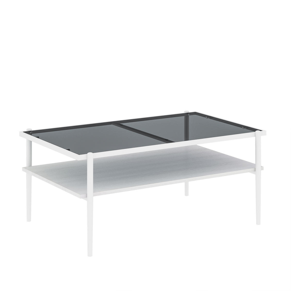 COUCHTISCH DE-37414 rechteckig mit Glasplatte und Metallbeinen Weiß - Weiß/Grau, Holzwerkstoff (97.5/61.5/45cm) - ComfortXL