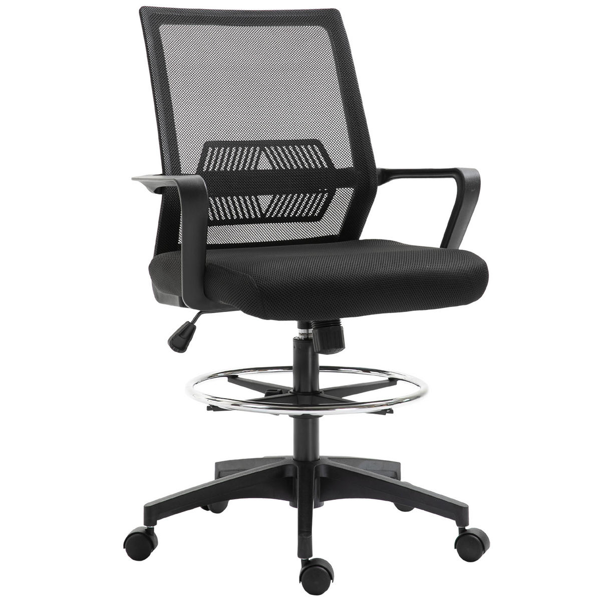 BÜROSTUHL, Höhenverstellbarer Schreibtischstuhl mit Fußablage, Netz-Rückenlehne, rollbar, Kunststoff, Schwarz - Schwarz, Textil (59/124/64cm)
