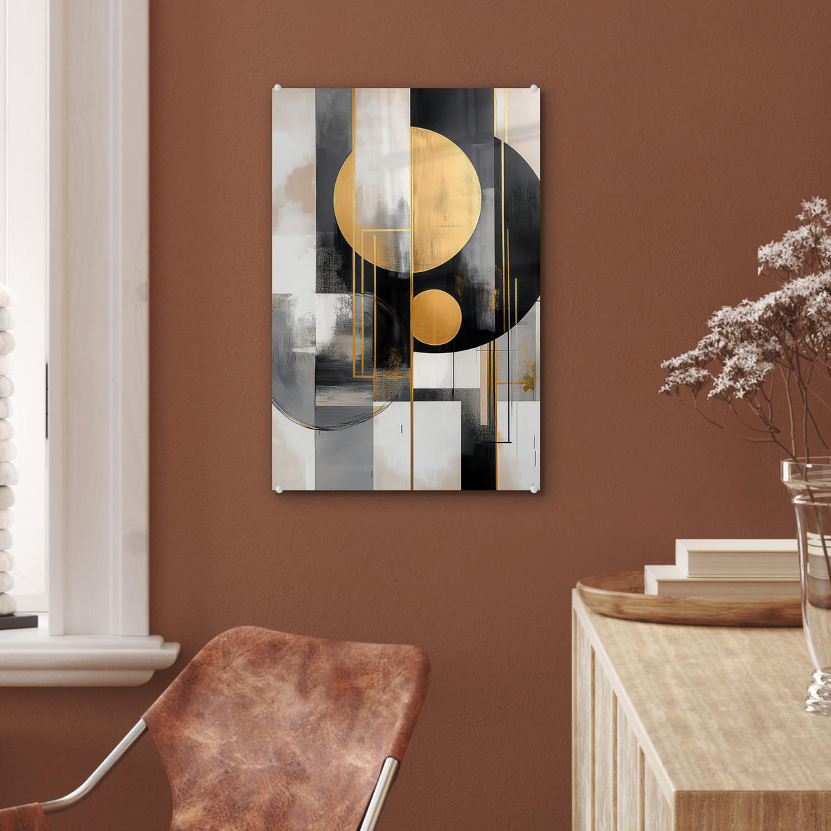 ACRYLGLASBILD Abstrakt - Gold - Silber - Formen - Ästhetisch - Modern 40x60 cm - Goldfarben, Glas (40/60cm) - MuchoWow