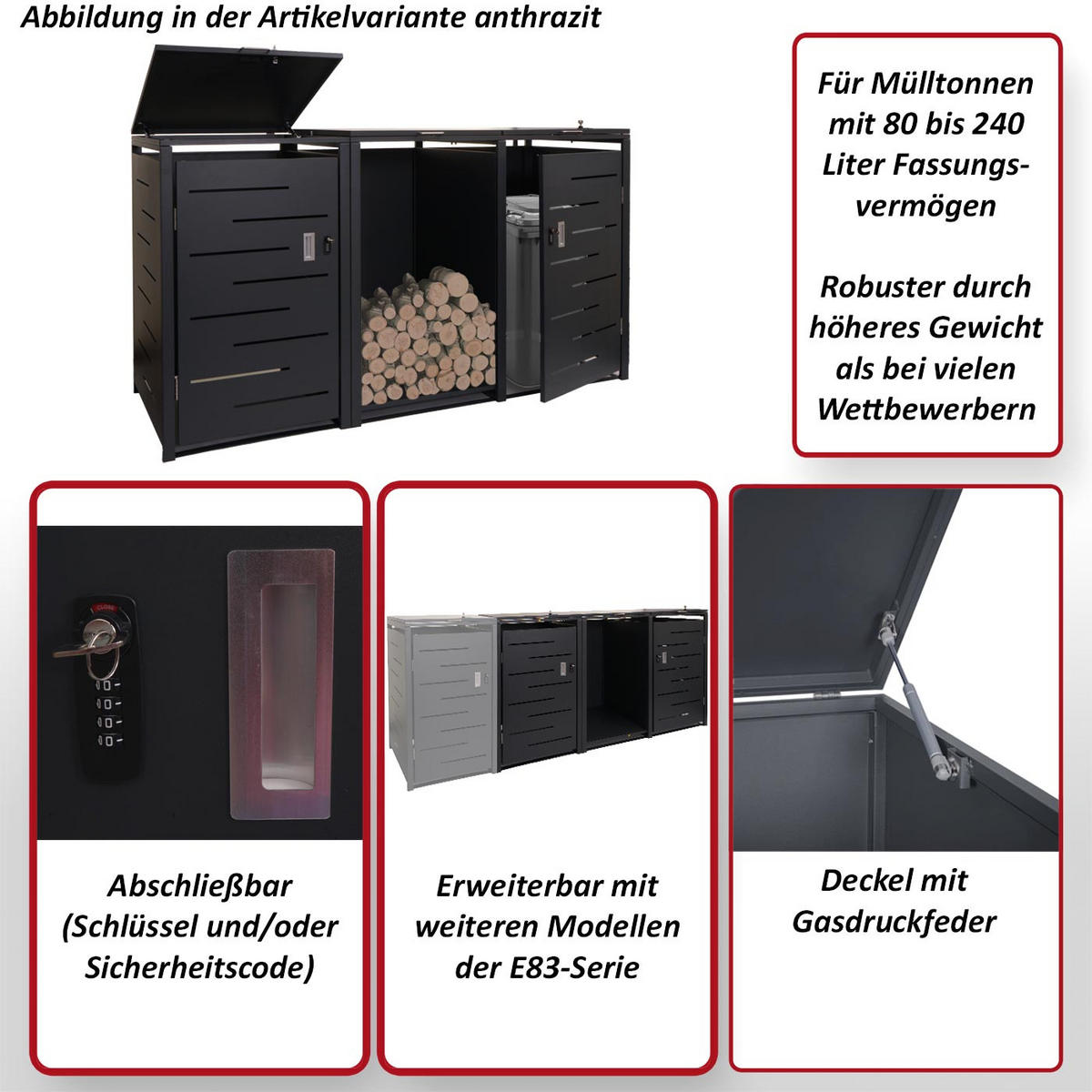MÜLLTONNENVERKLEIDUNG 2ER Anthrazit - Anthrazit, Metall (198/117/82cm) - MCW