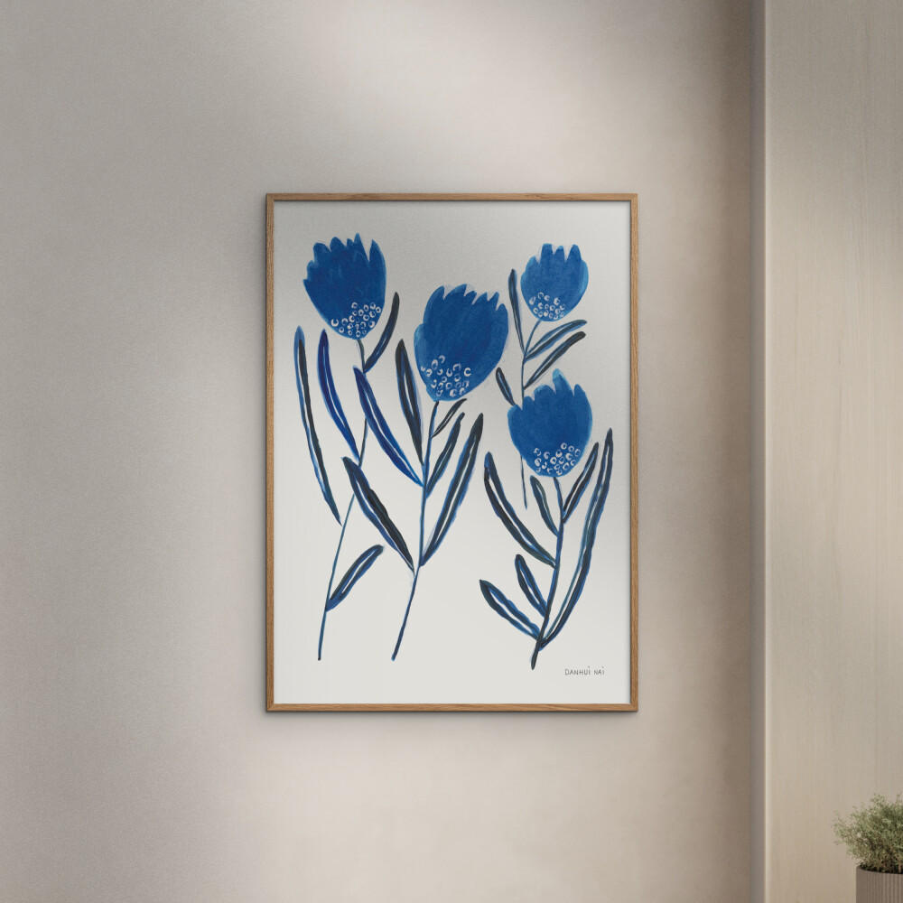 POSTER mit Rahmen Wild Apple - Borrowed and Blue II - Blau/Eichefarben, Holz/Papier (50/70cm) - Poster&Frame
