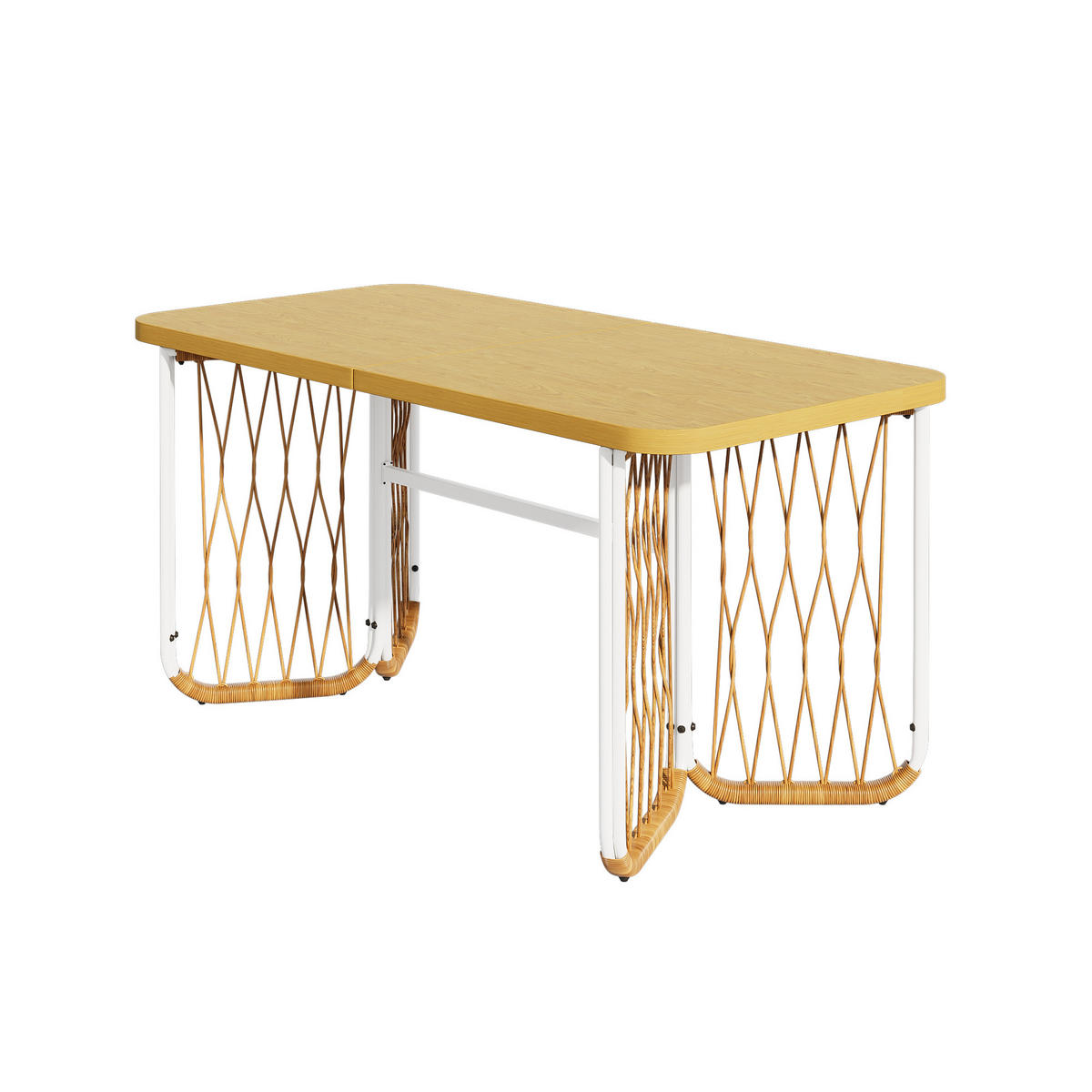 GARTENSETS aus Eisen & Polyester 159,5x77,5x75 cm Beige mit 1 Tisch & 6 Stühlen - Beige, Metall - Modfu