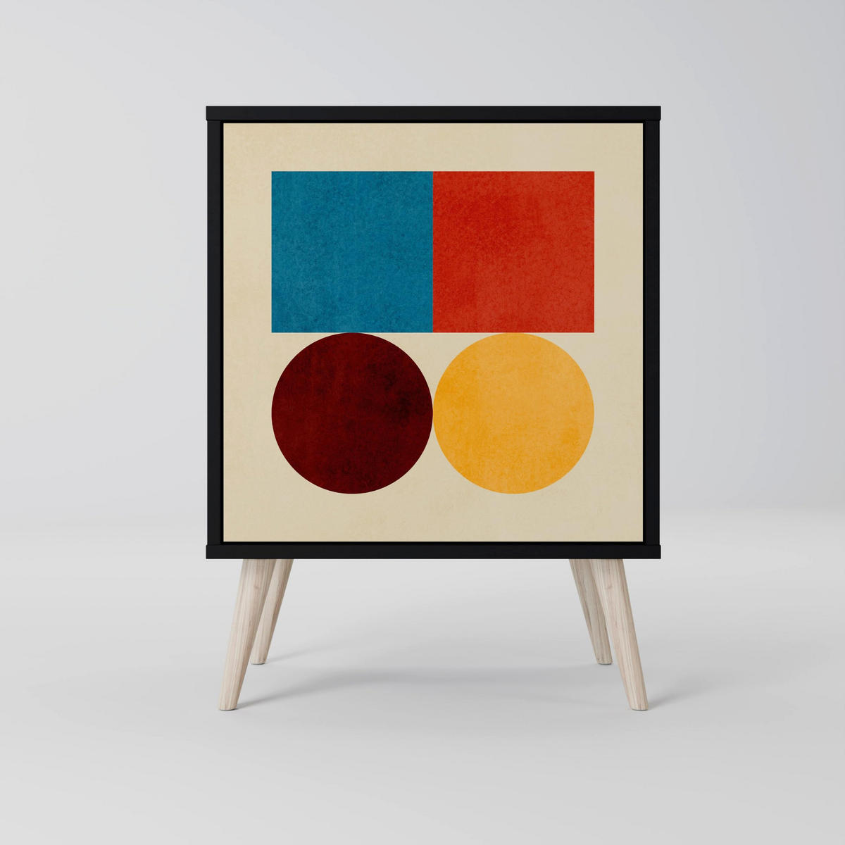 SIDEBOARD GEOMETRIC PUZZLE, Schwarz, 57,5x42x72,5 cm, Schwarze Metallfüße - Multicolor/Schwarz, Holzwerkstoff/Metall (57.5/72.5/42cm) - SpaceRebels