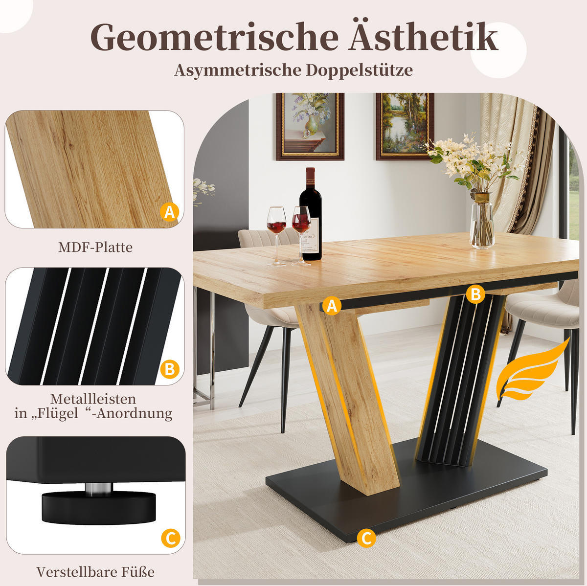 BLAGOVAONSKI stol 120/160/80/76 cm boje drveta od MDF-a i metala s izvlačnom pločom - prirodne boje, drvni materijal (120/80/76cm) - OKWISH
