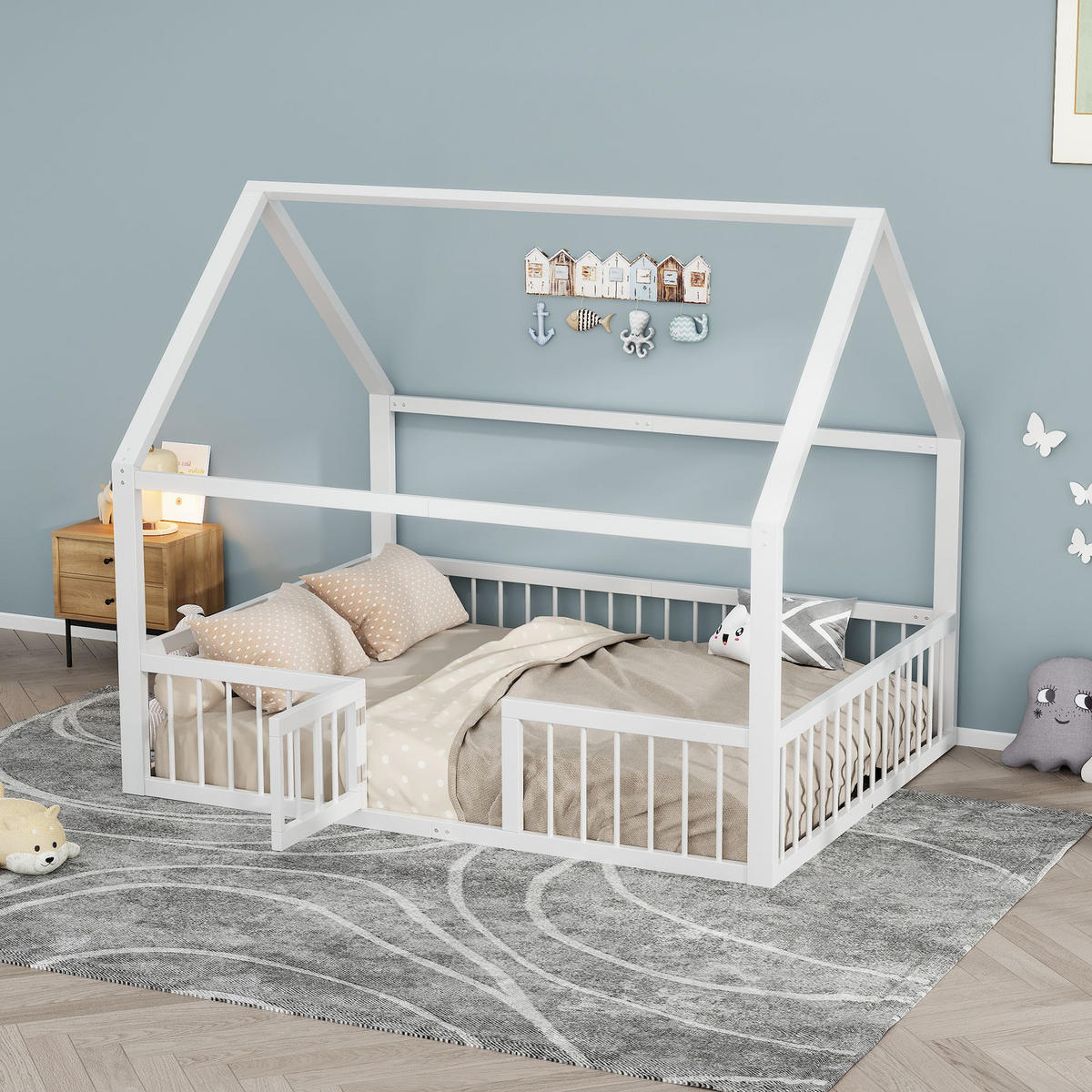 HAUSBETT 140 x 200 cm in Weiß Metall，Ohne Matratze - Weiß, Metall (140/200cm) - KOMHTOM