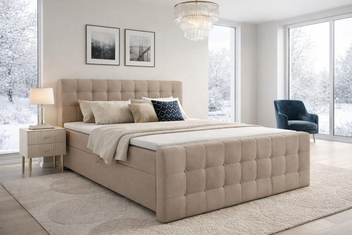 BOXBETT REEL 180/200 in Velours Beige H4 - Beige, Holz/Holzwerkstoff (180/200cm) - Deine Möbel 24