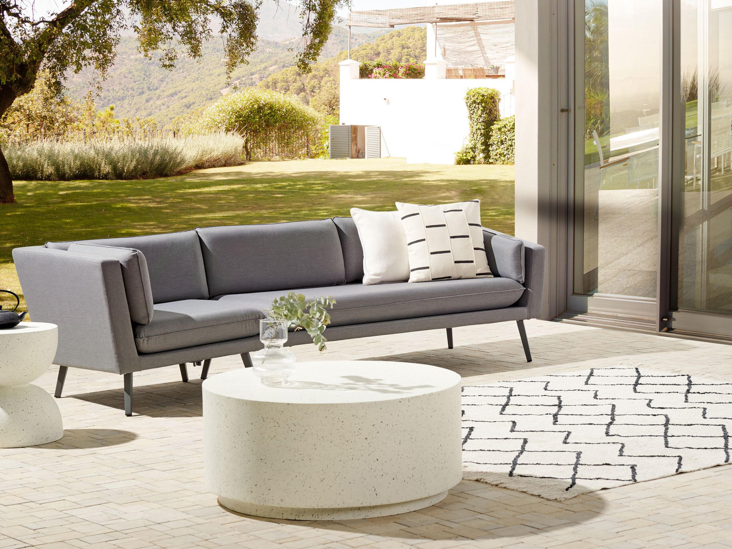 GARTENSOFA 3-Sitzer grau linke Seite modular Loretello - Grau, Textil (243/70/76cm) - Beliani