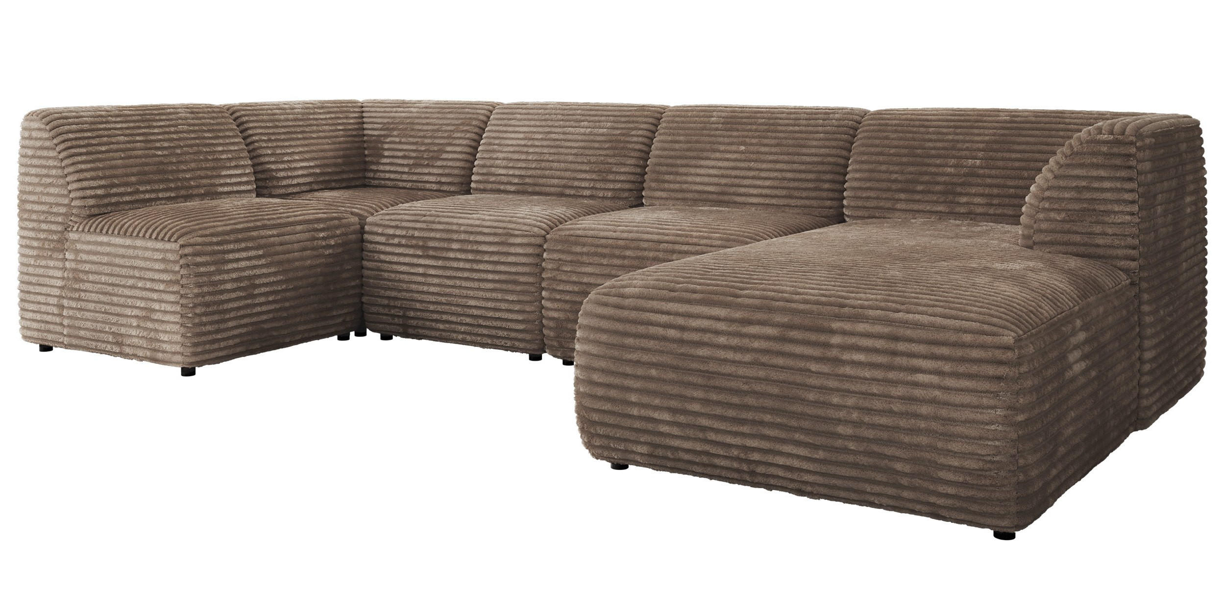 WOHNLANDSCHAFT MODARO U 5M - Braun Cord - Rechts - Schwarz/Braun, Textil (345/78/180cm) - MKS