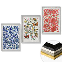 WANDBILDER 3er Set - 40x60 cm Silberner Rahmen - Vintage-Blumen-Schmetterlings-Ornamente - Silberfarben, Kunststoff (40/60cm) - ArtPrintCave