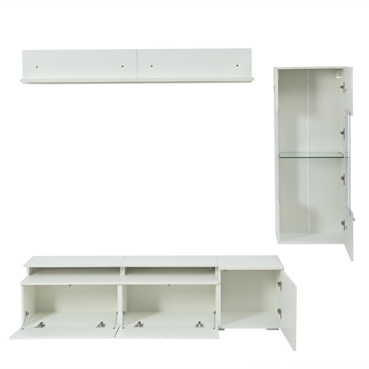 WOHNWAND DE-40423 3-teilig mit LED und Hochglanz Weiß - Weiß, Holzwerkstoff (180/45/40cm) - ComfortXL