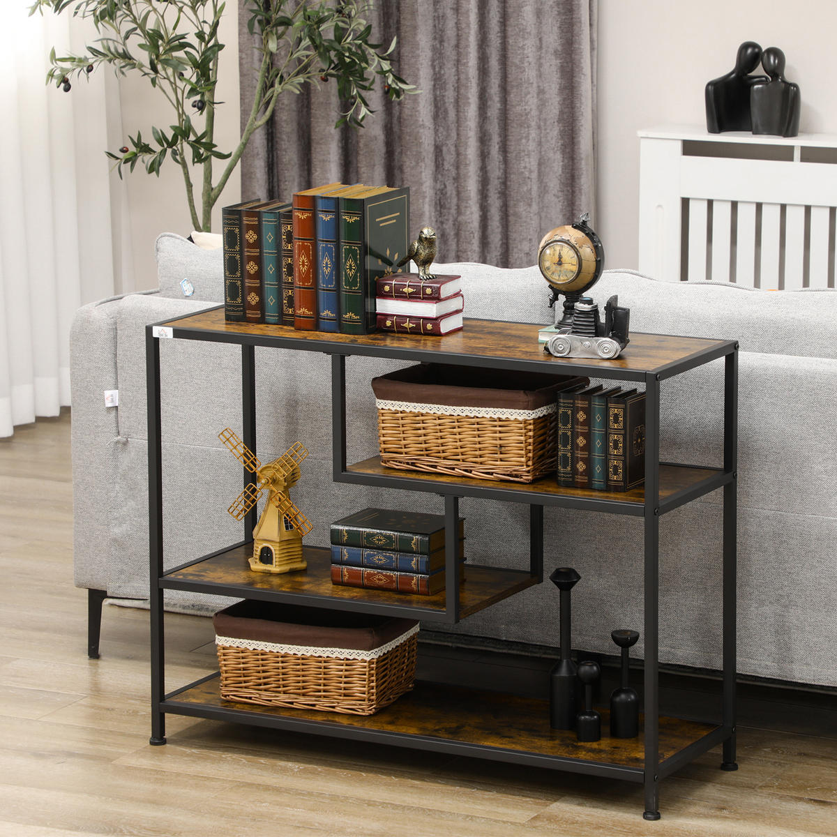 KONSOLENTISCH, 99,6L x 33,6B x 74H cm - Schwarz/Braun, Holzwerkstoff/Metall (99.6/33.6/74cm) - HOMCOM