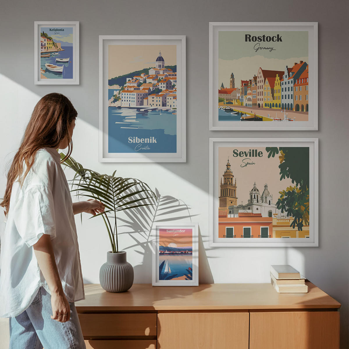 WANDBILDER 5er-Set - 50x50 cm & 20x30 cm & 40x60 cm Weißer Rahmen - Berglandschaften und Städte - Weiß, Kunststoff (40/60cm) - ArtPrintCave
