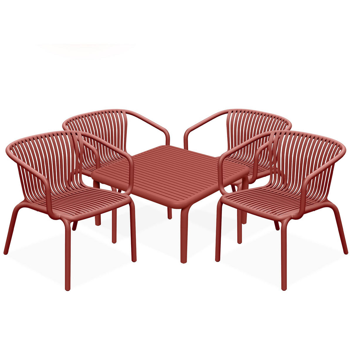 GARTEN ESSGRUPPE FICCARI, Gartenmöbel-Set 5-tlg, Rot - Rot, Kunststoff - KONSIMO®