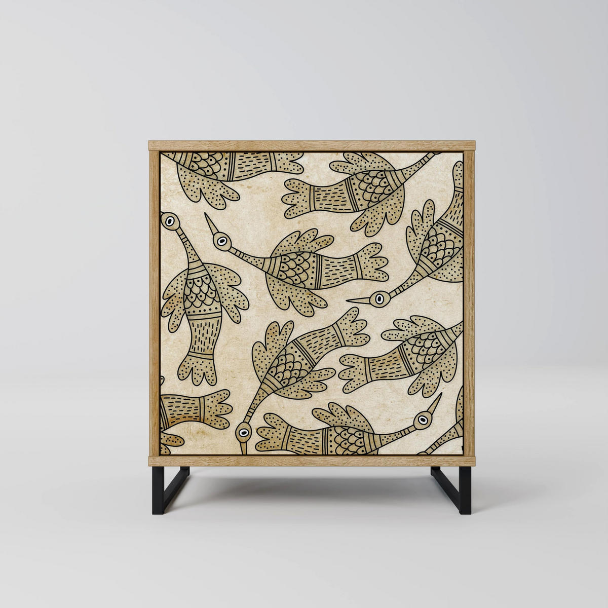 SIDEBOARD ALMONDINE SONGBIRD, Eichefarben, 57,5x42x70,5 cm, Schwarze Metall-Sternfüße - Eichefarben/Multicolor, Holzwerkstoff/Metall (57.5/70.5/42cm) - SpaceRebels