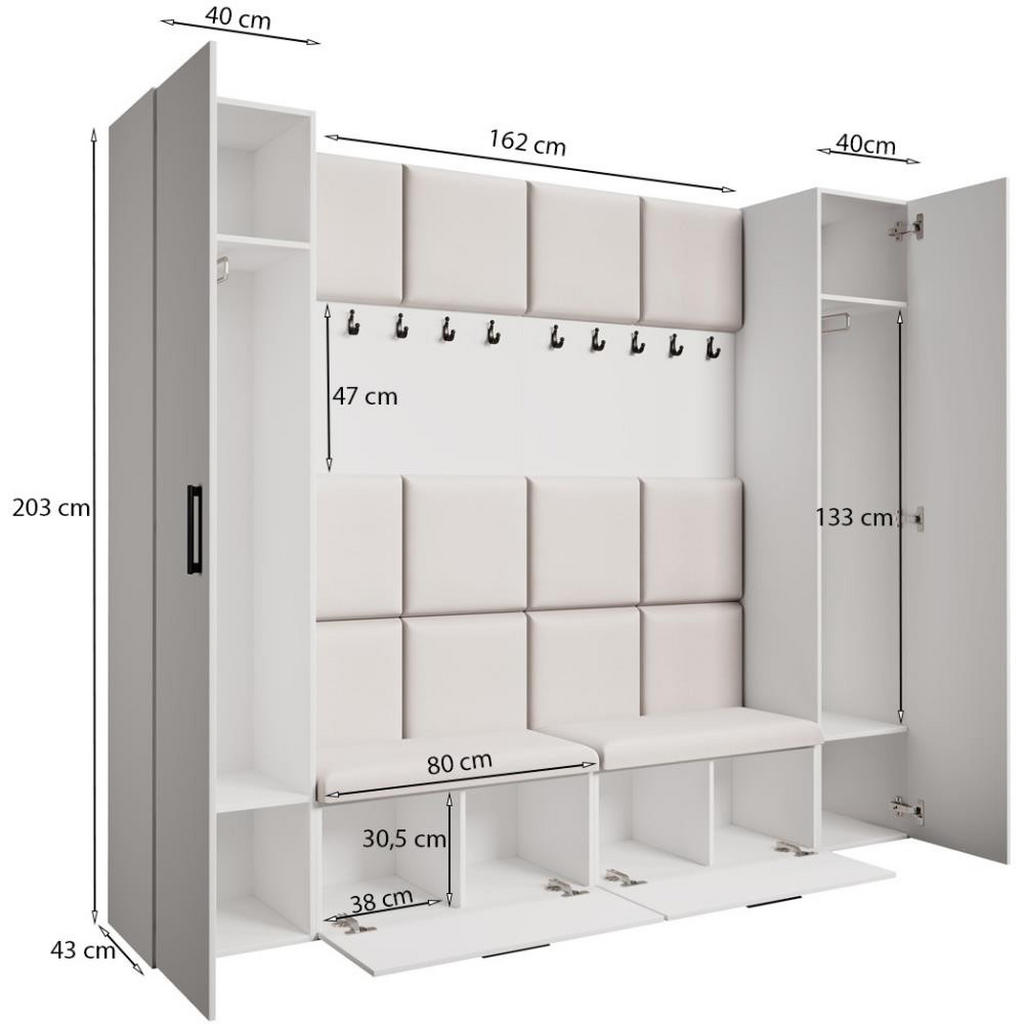 Thumbnail - Beautysofa Garderobe, Eiche Artisan, Beige, Kunststoff, 242x203x43 cm, Garderobe, Garderoben-Sets & Serien, Garderoben-S...