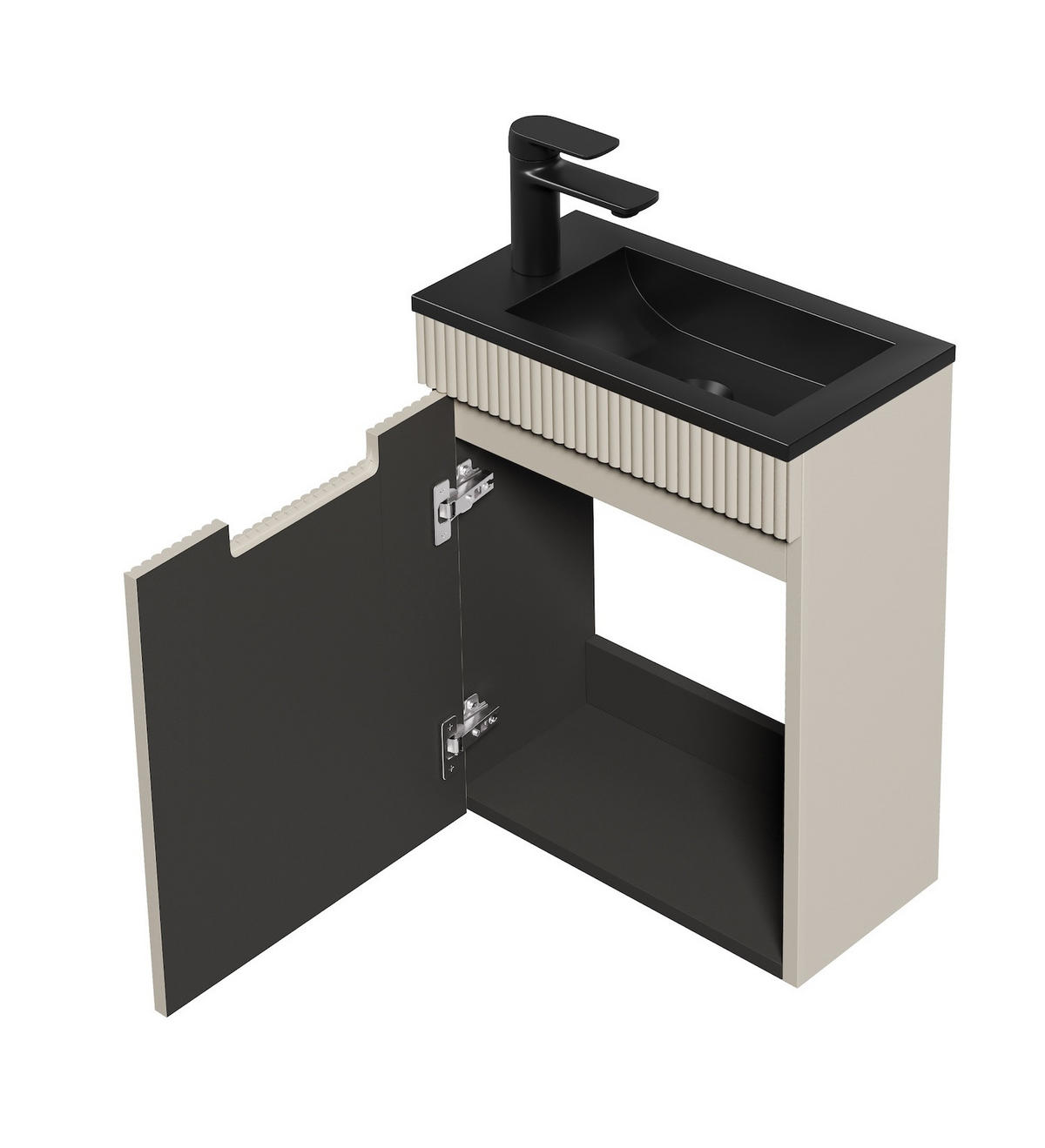 GÄSTE-WC-MÖBELSET Thermis 2 Teile Cashmere / Schwarze Waschbecken - 40 x 22 x 53 cm - Kaschmir, Holz (40/53/22cm) - Badplaats