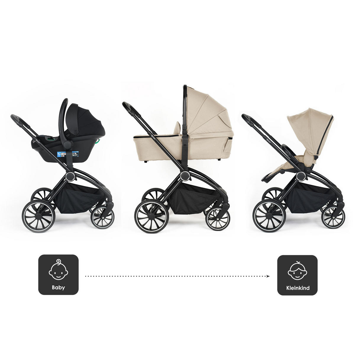 KOMBIKINDERWAGEN Harmony 3in1, beige - Beige, Metall (59/97cm) - BabyGo