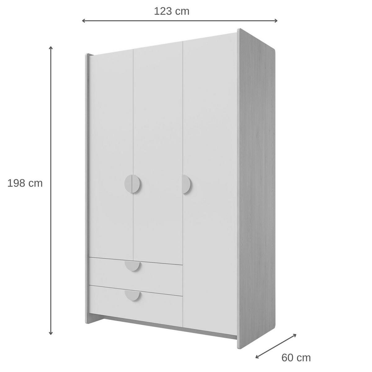 DREHTÜRENSCHRANK Lena mit 3 Türen und 2 Schubladen, 120 cm, für Jugendliche, Eiche Cremona/Macadamia/Puderrosa - Eichefarben/Beige, Holzwerkstoff (123/198/60cm) - Beautysofa
