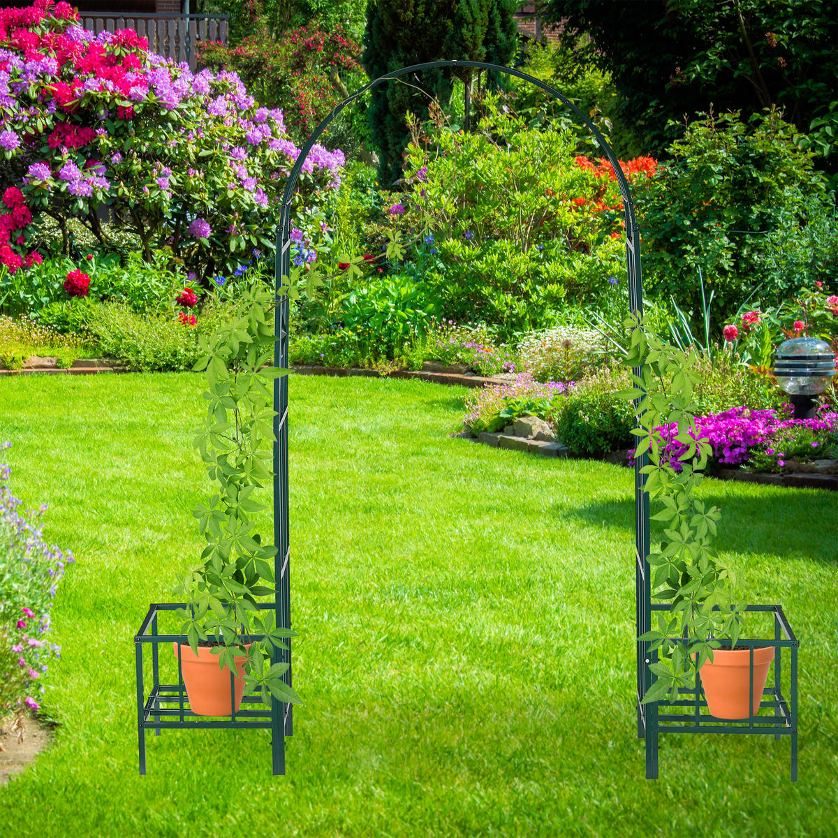 ROSENBOGEN - Dunkelgrün, Metall (204/226/45cm) - Relaxdays