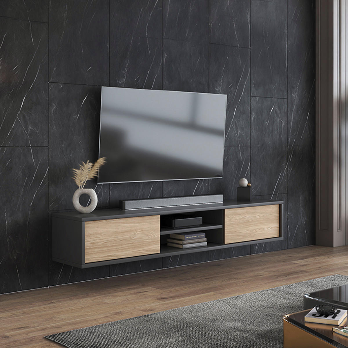 TV ORMARIĆ Idra Drvo i sivo - siva, drvni materijal (180/32/36cm) - Petits-meubles