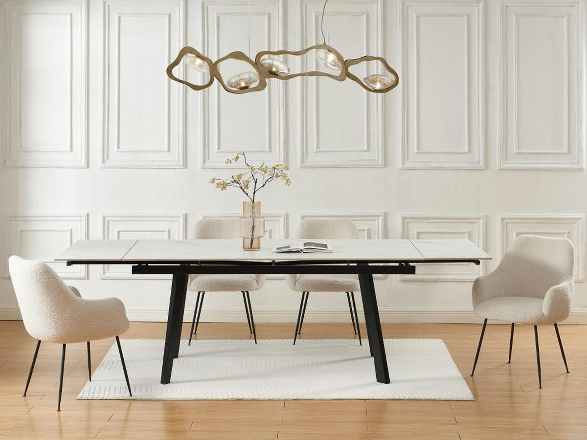ESSTISCH ausziehbar - 6 bis 10 Personen - Keramik & Metall - Marmor-Optik Weiß & Schwarz - MARVENA - Schwarz, Keramik (260/90/76cm) - Vente-Unique