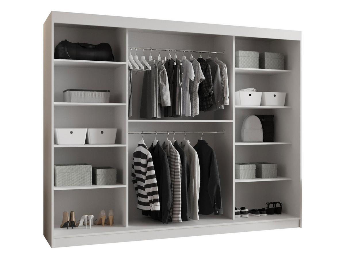 SCHWEBETÜRENSCHRANK Selfie 250 cm - Silberfarben/Weiß, Holzwerkstoff/Kunststoff (250/200/62cm) - MIRJAN24