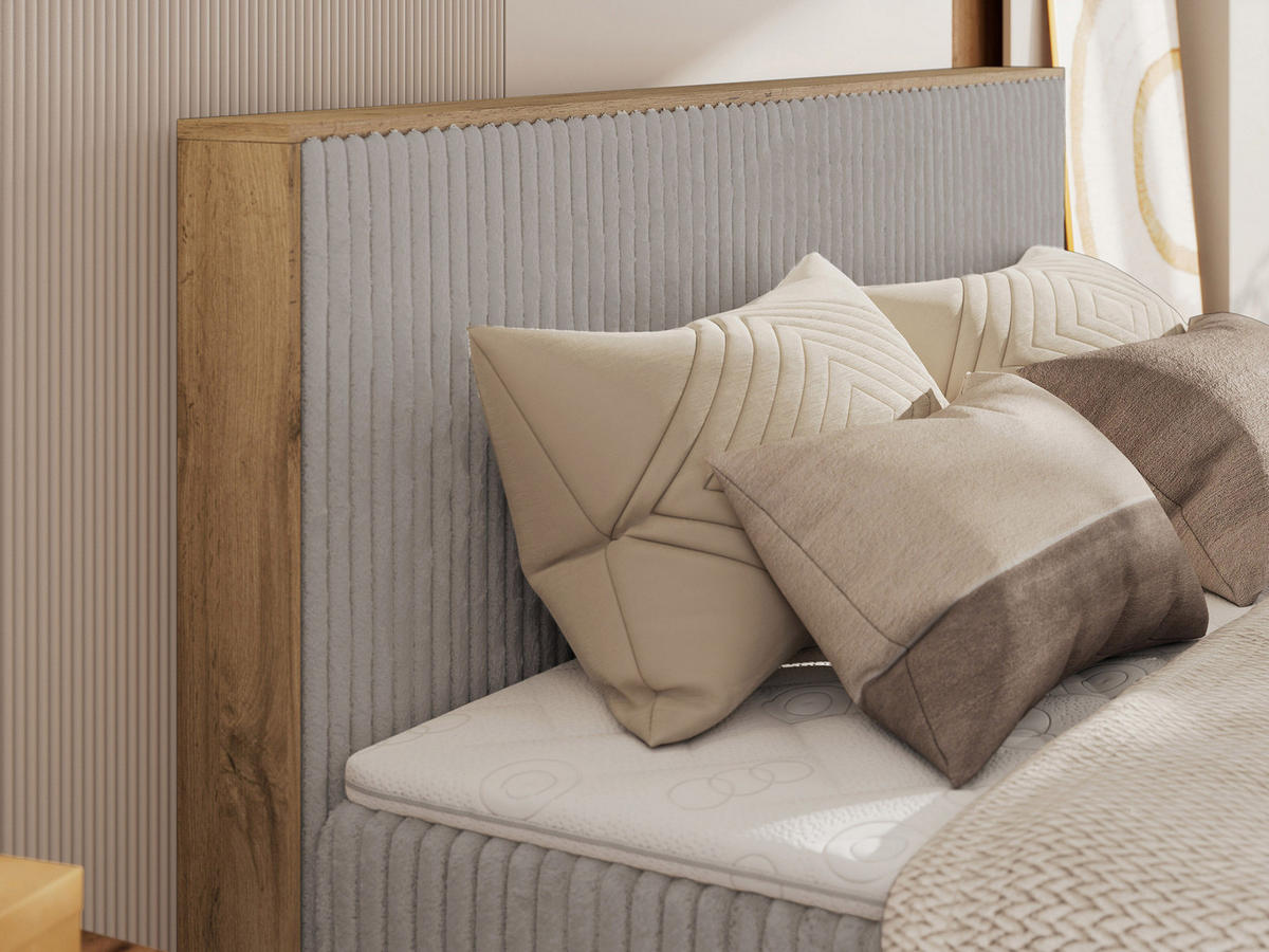 BOXBETT WOOD CLASSIC KING 160/200 - Hellgrau Cord - H3 - Hellgrau, Textil (160/200cm) - MKS