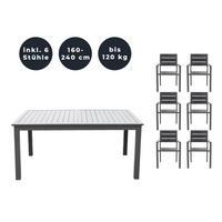 SITZGRUPPE CASA MADERA - 7 tlg. - Anthrazit/Hellgrau, Glas/Metall - Home Deluxe