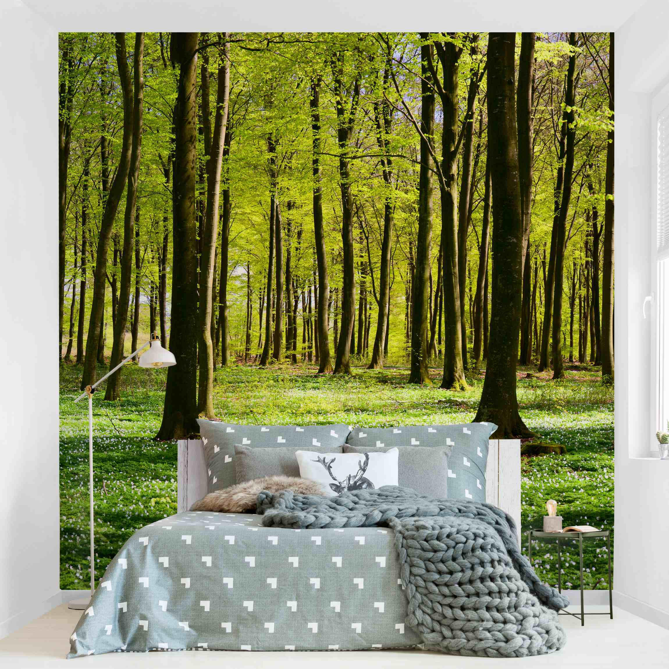 FOTOTAPETE Waldwiese 192/192 cm - Grün, Papier (192/192cm) - Bilderwelten