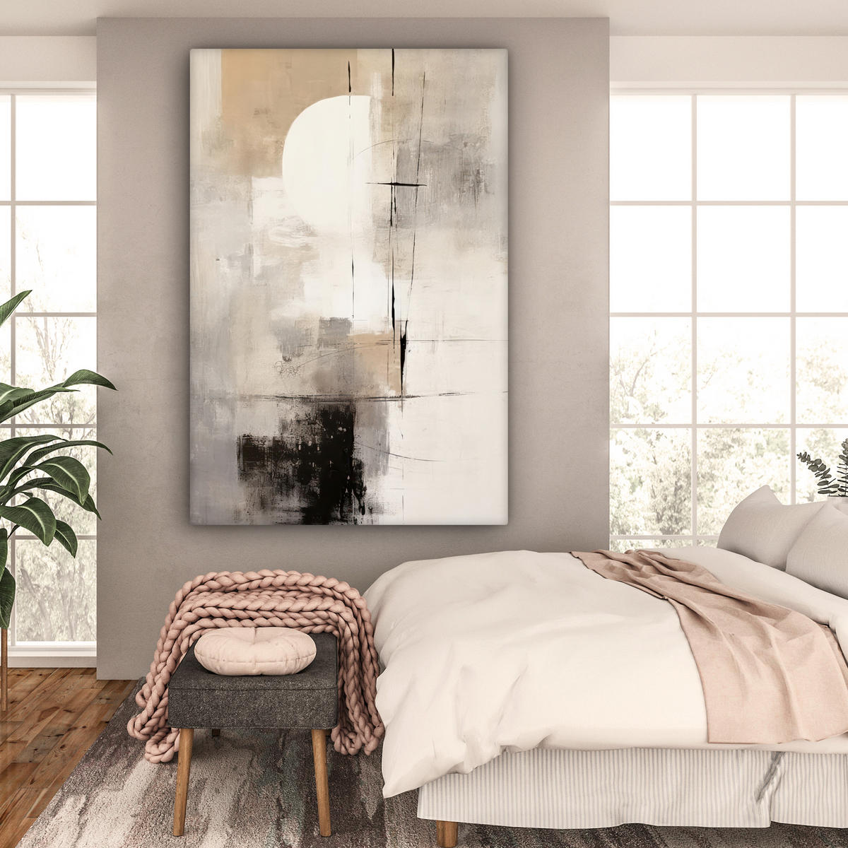 LEINWANDBILD Abstrakt - Kunst - Grau Deko Groß 90x140 cm - Hellgrau, Textil (90/140cm) - MuchoWow