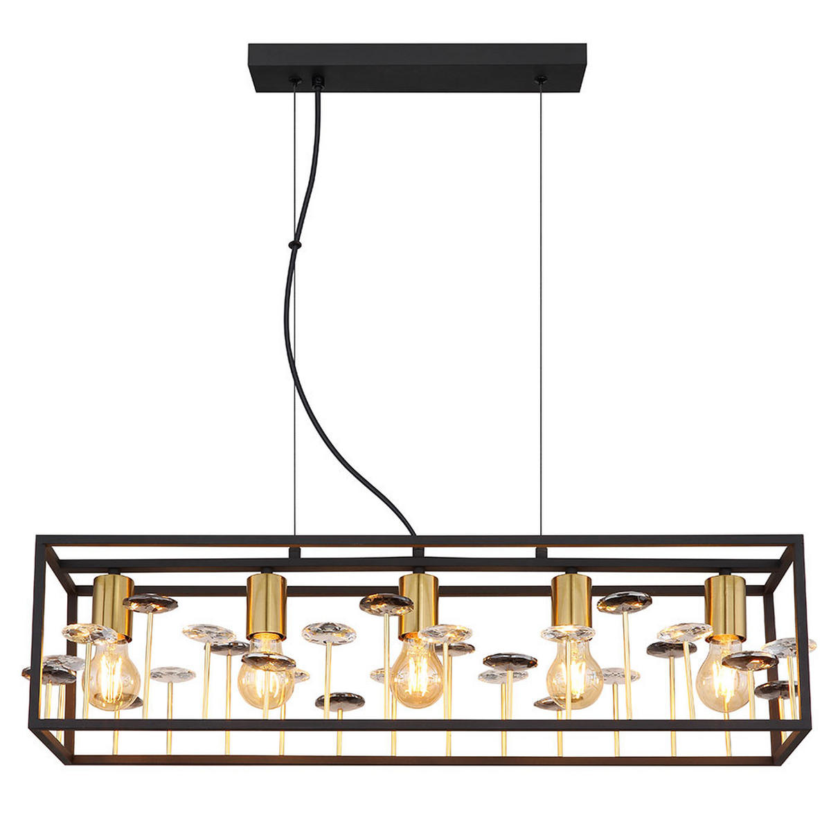 LED HÄNGELEUCHTE Metall Schwarz Rauchkristalle 5-flammig - Schwarz, Metall (77/18/120cm) - Globo Lighting