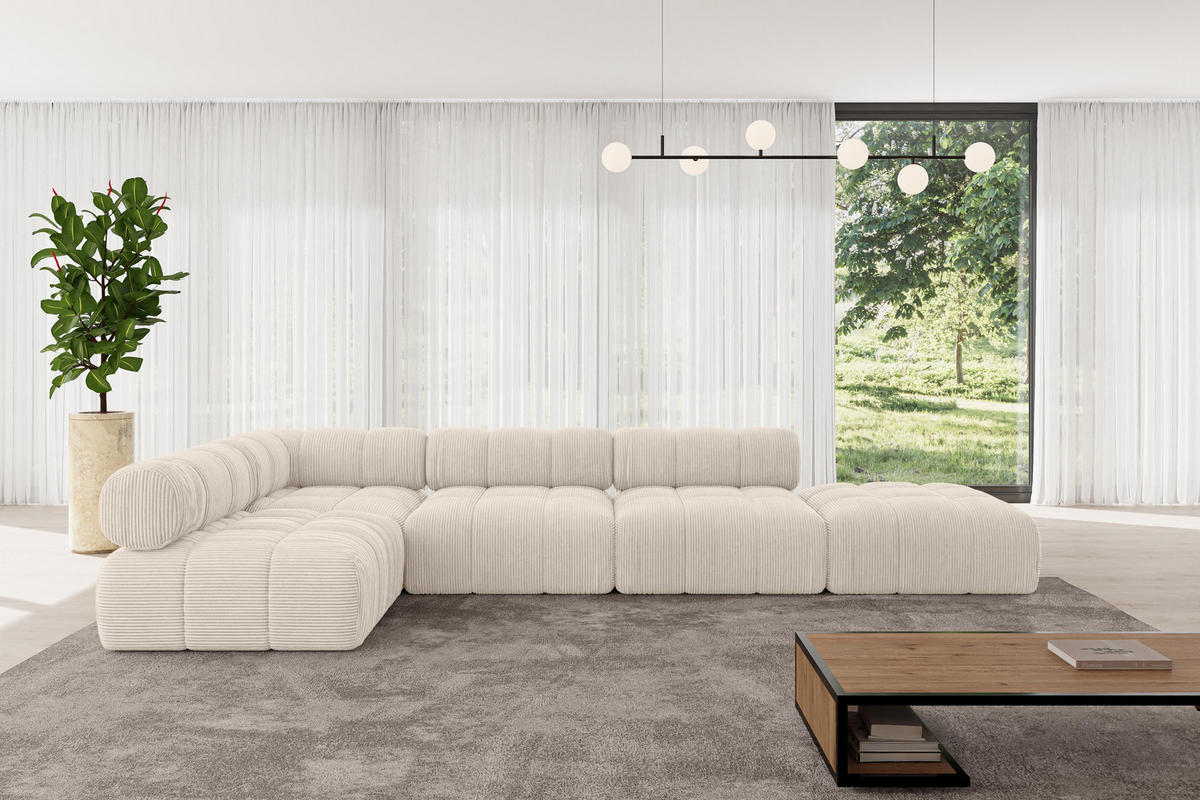 ECKSOFA modulares Sofa Favio-L2 - 380x190x70 cm Beige Cord - Beige, Holzwerkstoff/Textil (380/190cm) - ALTDECOR