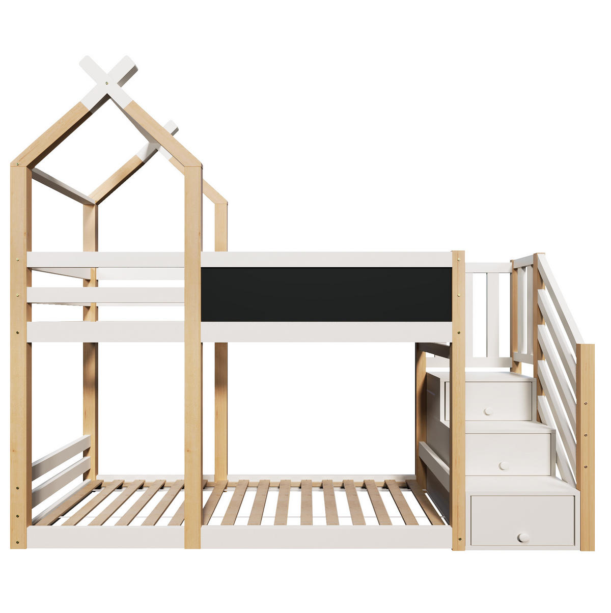 ETAGENBETT 90/200 cm mit Tafel, Stauraumtreppe aus Massivholz und MDF, Baumhaus-Design, Weiß - Weiß, Holzwerkstoff (90/90cm) - Redom