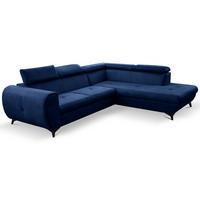 ECKSOFA MAGIA R-S Dunkelblau Plüsch-Stoff mit Schlaffunktion - Dunkelblau, Holz (260/217cm) - MASSENO