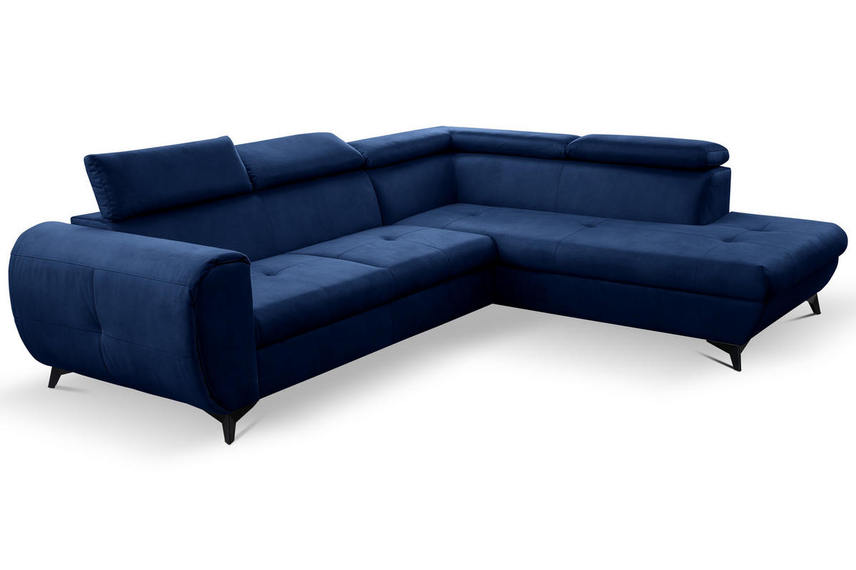 ECKSOFA MAGIA R-S Dunkelblau Plüsch-Stoff mit Schlaffunktion - Dunkelblau, Holz (260/217cm) - MASSENO