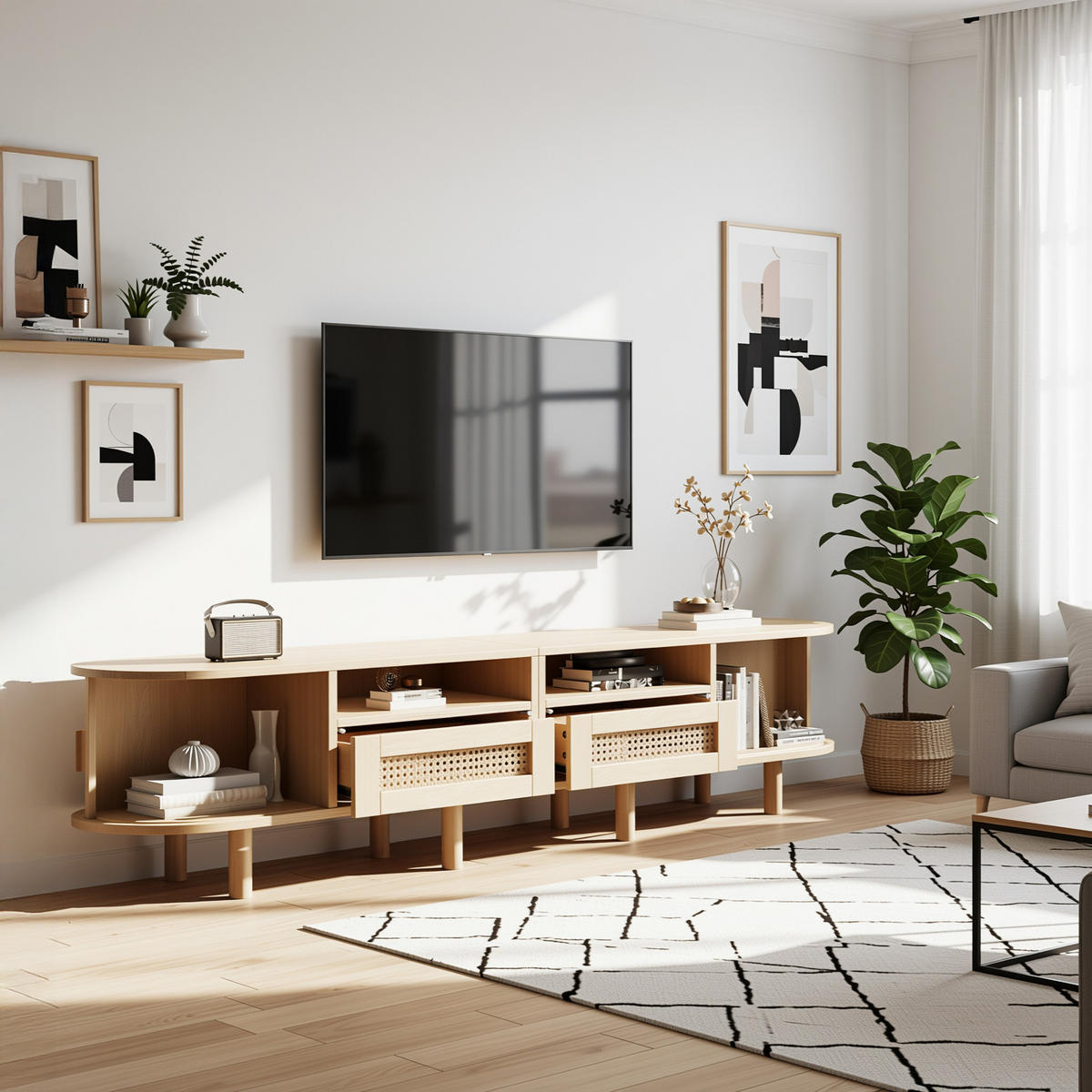 TV-SCHRANK Skandinavisch Oval 170 cm in Eiche-Optik - Eichefarben, Holz/Holzwerkstoff (170/40/40cm) - Urban Meuble