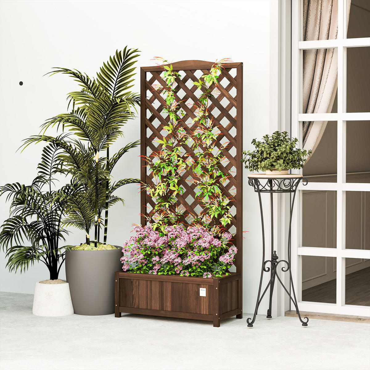 HOCHBEET DE-12283 mit Rankgitter 76/36/170 cm mit Lattenboden Dunkelbraun - Braun, Holz (76/170/36cm) - ComfortXL