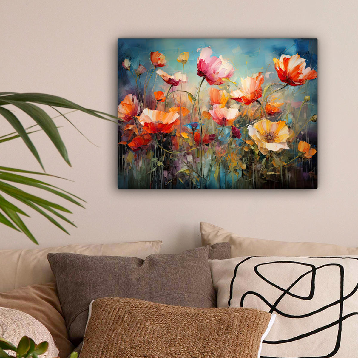 LEINWANDBILD Blumen - Aquarell - Kunst - Botanisch - Natur Wandbild 40x30 cm - Orange, Textil (40/30cm) - MuchoWow