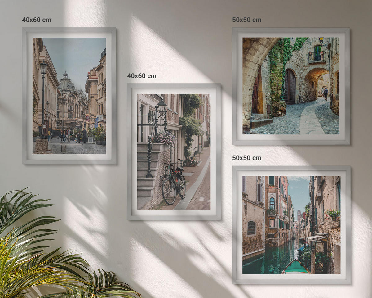 BILDER SET 4er Set - 50x50 cm & 40x60 cm Silberner Rahmen - Venezianische Straßen Wasserarchitektur - Silberfarben, Kunststoff (50/50cm) - TULUP