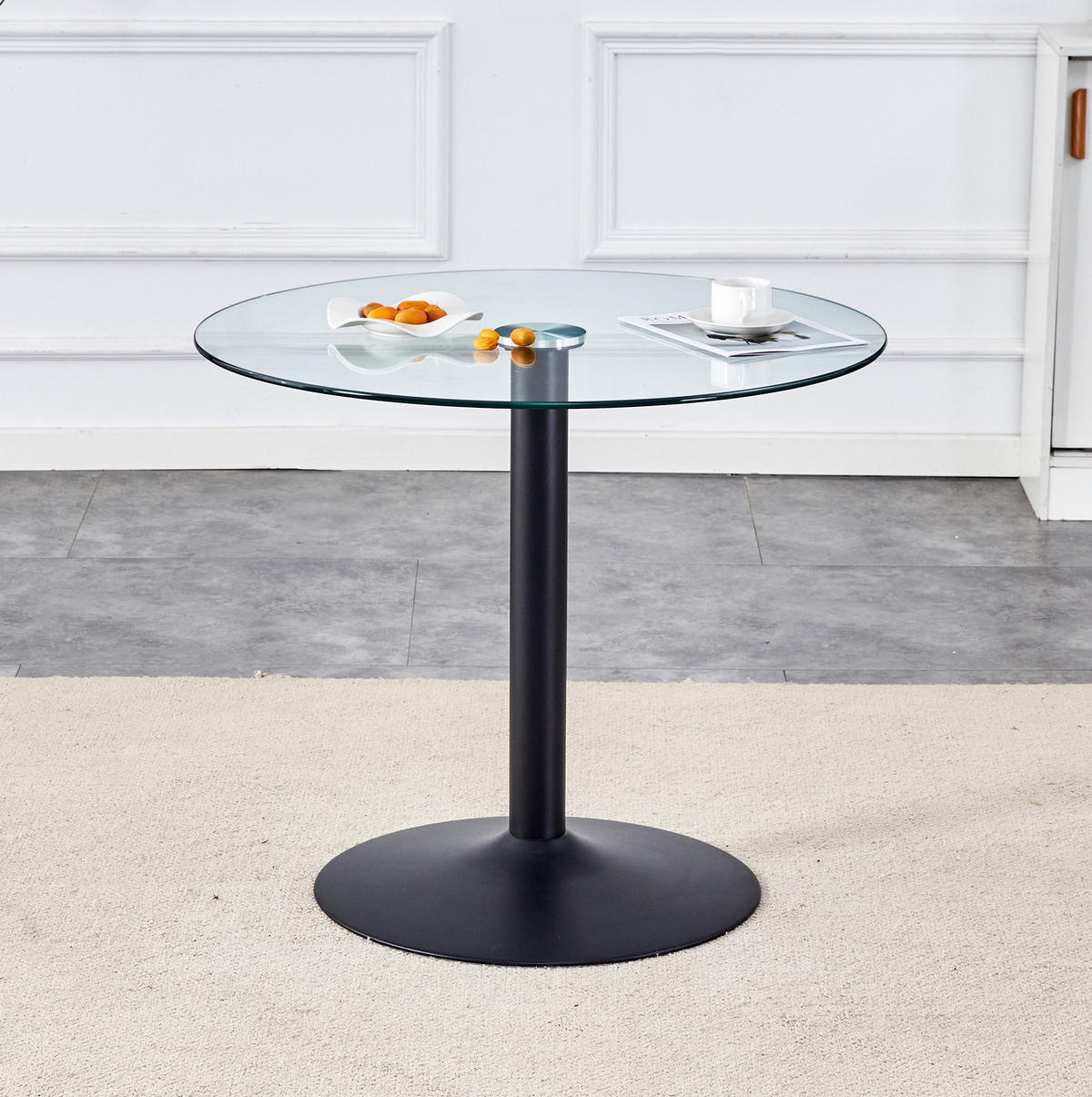 BISTROTISCH aus Glas und Metall 85x85x76 cm Transparent/Schwarz pflegeleicht mit stabilem Rundgestell - Schwarz, Holzwerkstoff (85/85/76cm) - Modfu
