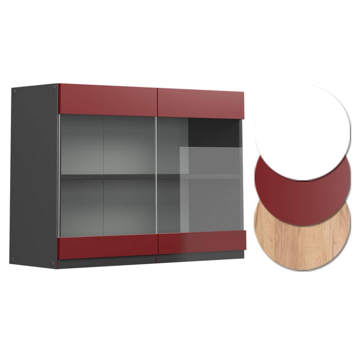 KÜCHENGLASSCHRANK R-Line Rot 80 cm J-Shape - Anthrazit/Rot, Holzwerkstoff (80/60/31cm) - Vicco