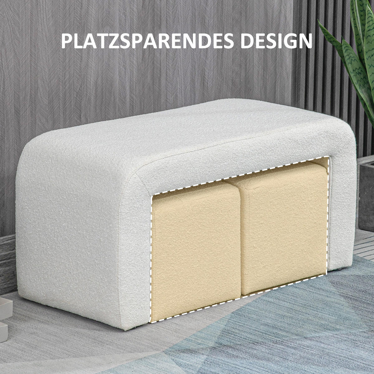 FUSSHOCKER 3 tlg., Sitzhocker, Weiß - Weiß, Kunststoff (42.5/45/89cm) - HOMCOM