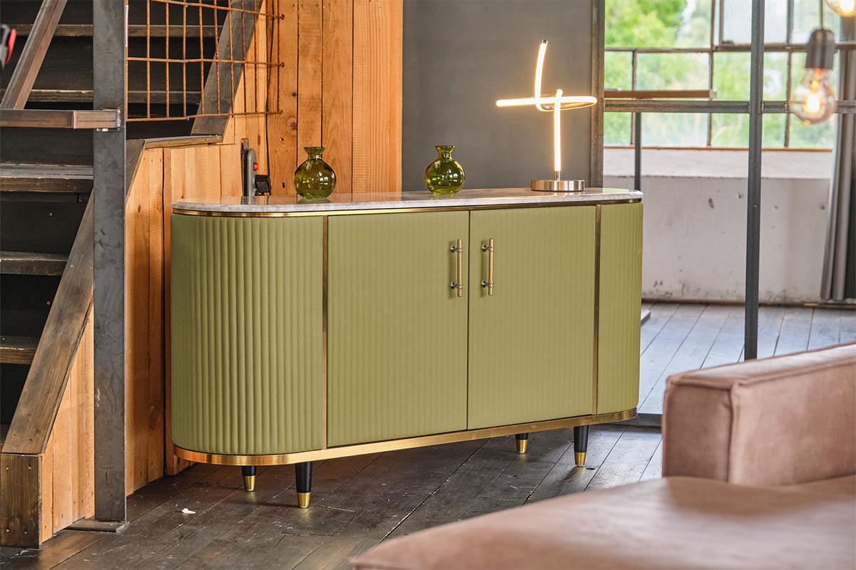 SIDEBOARD MARIA Grün Kunstleder - Schwarz/Grün, Stein/Metall (150/76/40cm) - KAWOLA