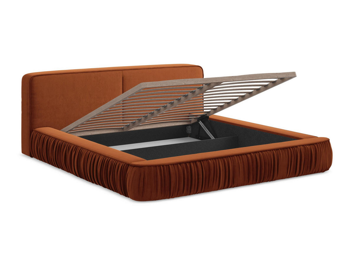 POLSTERBETT mit Bettkasten und Lattenrost 178x238 Orange - Terra cotta/Schwarz, Kunststoff/Textil (140/200cm) - Makamii